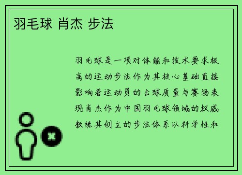 羽毛球 肖杰 步法
